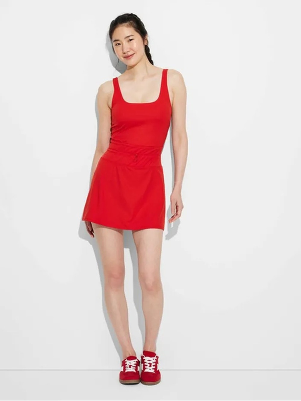 JoyLab Bright Red Ribbed Athletic Dress with undershorts, Sz S